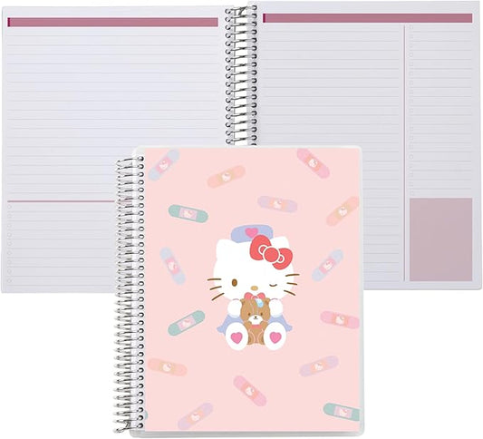 Erin Condren 7x9 Hello Kitty Healing Spiral Notebook | Productivity Layout with 80 Lb. Paper, Hello Kitty Healing Classic Cover, Productivity Notebook, Platinum Coil