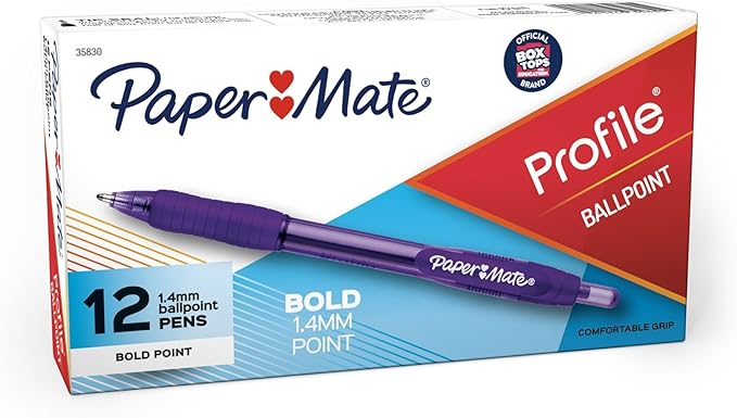 Paper Mate Profile Retractable Ballpoint Pens, Bold (1.4mm), Purple, 12 Count