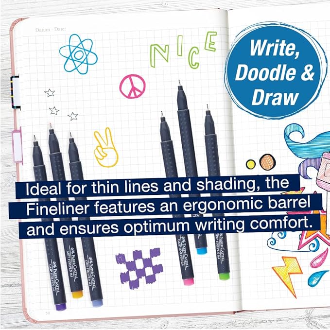 Faber-Castell Essential Note Taking Supplies - Studying Essentials Set with 6 Fineliner Journal Pens, College School Supplies, Stationary and Planner Accessories