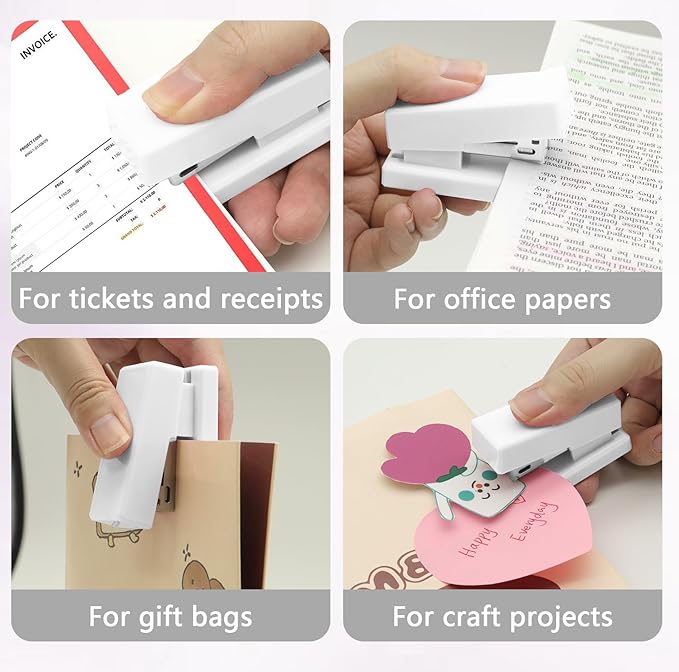 White Mini Stapler with Staples, Portable Office Supplies Set with Small Stapler, Staple Remover and 2,000 Staples, Cute Mini Stapler for Desk, School, Office & Home Desk Essentials
