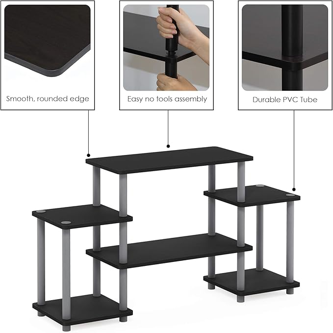 Furinno Turn-N-Tube No Tools Entertainment TV Stands, Black/Grey