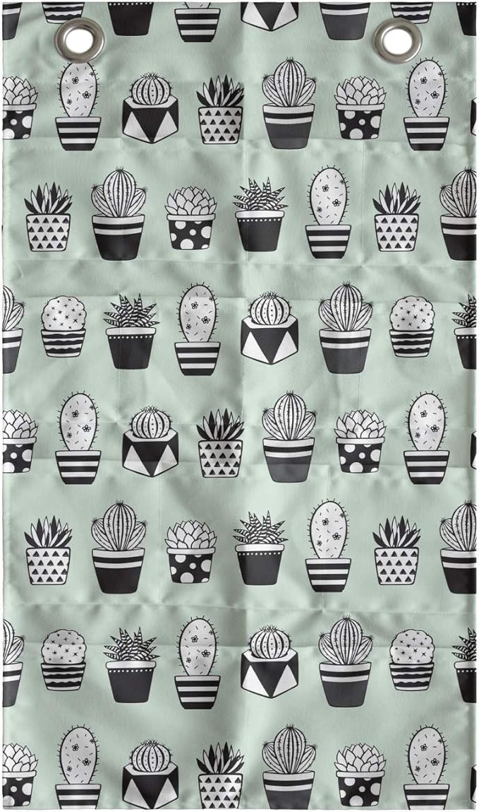 Ambesonne Cactus Hanging Pocket Organizer, Mini Cacti in Pots with Geometric Designs Polka Dots Stripes, Printed Polyester Storage Bag with Pockets, 21" x 31", Mint Green Charcoal Grey