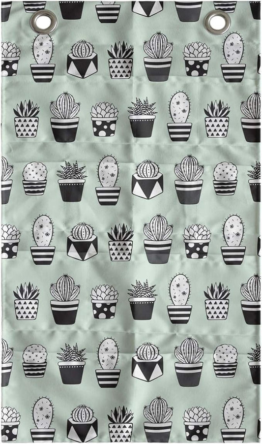 Ambesonne Cactus Hanging Pocket Organizer, Mini Cacti in Pots with Geometric Designs Polka Dots Stripes, Printed Polyester Storage Bag with Pockets, 21" x 31", Mint Green Charcoal Grey