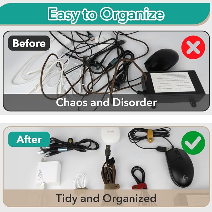 20 Pcs Leather Cord Organizer - Black Leather Cord Ties for Charging Cords, Reusable Charging Cable Organizers