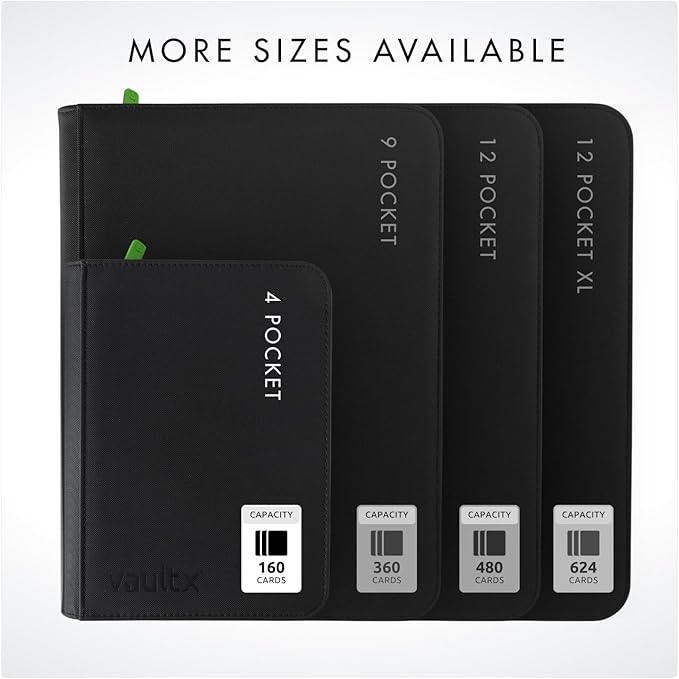 Vault X 4 Pocket Trading Card Zip Binder, 160 Cards, Premium Exo-Tec Album Material, 20 Side-Loading Pages, Folder for Collectible Games, Sports, TCG (Black)