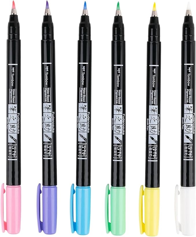 Tombow 56448 Fudenosuke Brush Pens, Pastel, 6-Pack