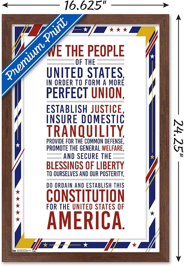Trends International The United States Of America - Constitution Preamble Wall Poster, 14.725" x 22.375", Mahogany Framed Version