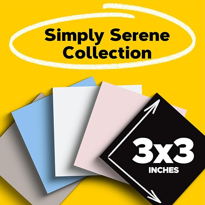 Post-it Super Sticky Notes, 5 Sticky Note Pads, 3 x 3 in., School Supplies for Students, Ideal for Textbooks, Notebooks, Walls and Vertical Surfaces, Simply Serene Collection