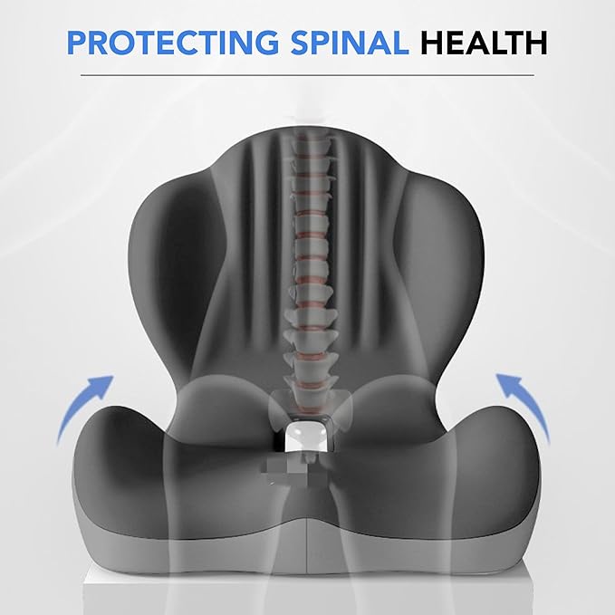 Ergonomic Waist Support and seat Cushion, 2-in-1 Memory Foam pad, Hollow Design for The Coccyx, Suitable for Office Chairs, car Safety Seats and Household use - relieves Lower Back and Hip Pain