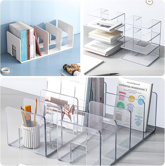 2PCS Acrylic File Organizer for Desk, Desktop Document/Mail Organizer, 4 Compartments Plastics Invisible Bookshelf Floating (12.5" x 5.7" x 5", Green)