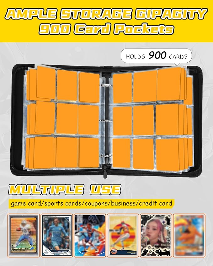 for 9 Pocket Trading Card Binder for 900 Cards - Cute Large Capacity Card Collection Album Folder with Zipper for Women Girls Teens Red Cat Design for Sports, TCG, Game Cards