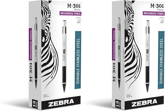 Zebra Pen M-301 Mechanical Pencil, Stainless Steel Barrel, Medium Point, 0.7mm, Black Grip, 24-Pack