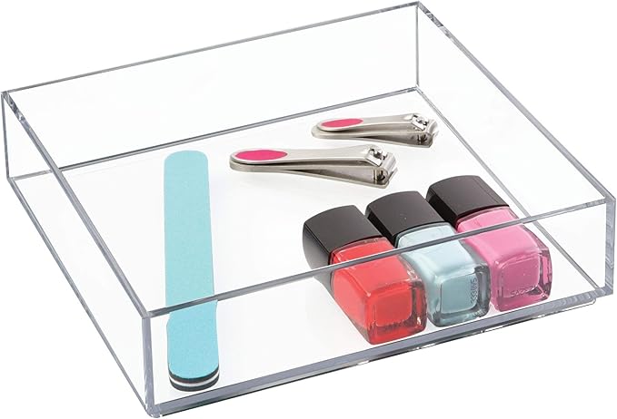 iDesign Clarity Kitchen Drawer Organizer for Silverware, Spatulas, Gadgets - Medium, 8" x 8" x 2", Clear