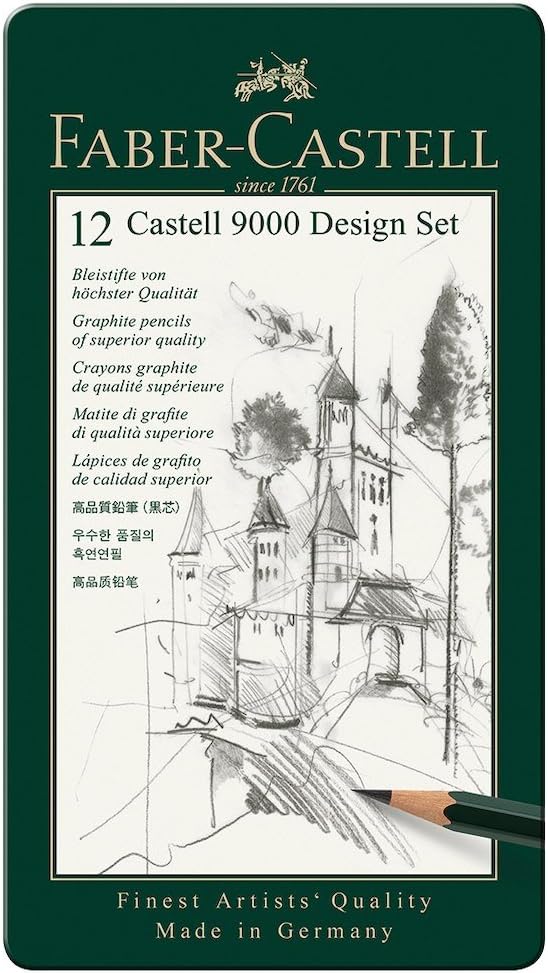 Faber-Castell Castell 9000 Art - Set of 12 (8B, 7B, 6B, 4B, 2B, B, HB, F, H, H & 2H)