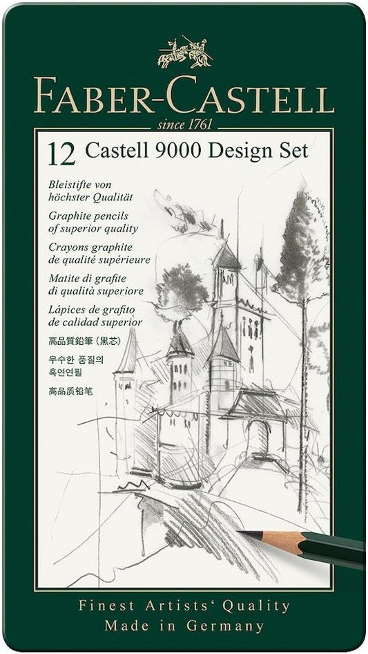 Faber-Castell Castell 9000 Art - Set of 12 (8B, 7B, 6B, 4B, 2B, B, HB, F, H, H & 2H)