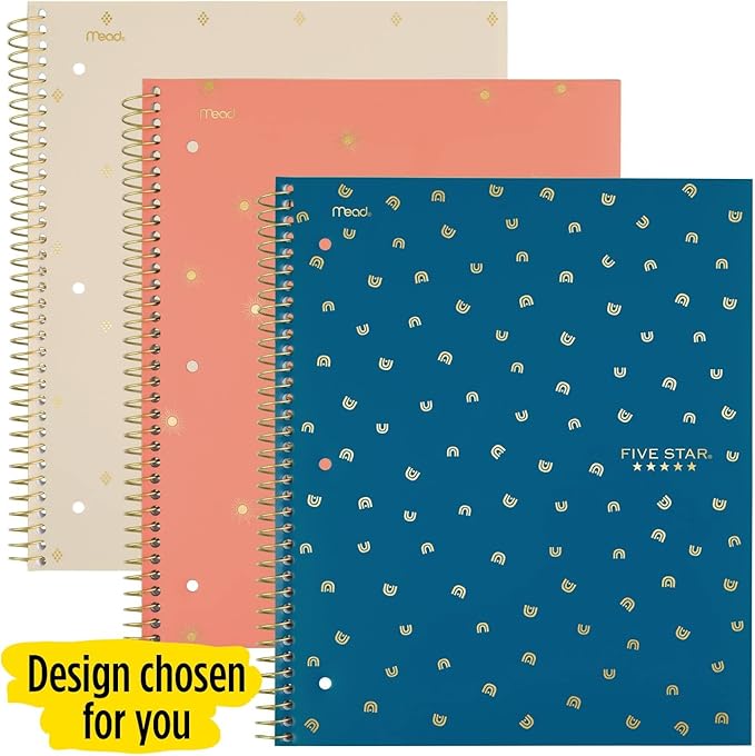 Five Star Spiral Notebook + Study App, 1 Subject, College Ruled Paper, 8-1/2" x 11", 80 Sheets, 1 Count, Selected Design Will Vary (820156F)