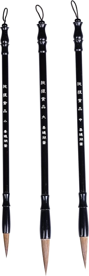 I-MART Chinese Calligraphy Brush Set of 3 – 3 Sizes Brushes for Sumi Painting, Japanese Brush, Watercolor, Suminagashi, Bamboo Brush Art, Art Brushes for Beginners & Artists