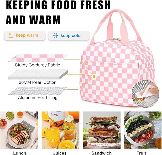 Girls School Backpack Set - Teens Kids School Bag Bookbag with Lunch Box Pencil Case for Elementary Middle School (Checkered Pink)