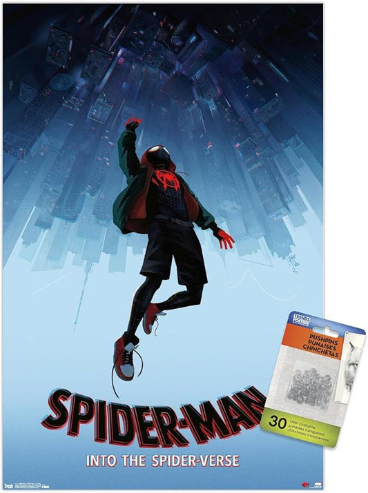 Trends International Marvel Spider-Man - Into The SpiderVerse - Falling Wall Poster, 14.725" x 22.375", Premium Poster & Pushpin Bundle