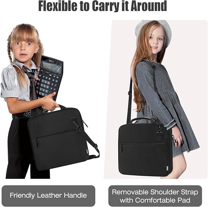 MoKo Zipper Binder, 2 Inch 3 Ring Binder with 500 Sheets Capacity & Shoulder Strap & Handle, Multi-Pocket Zipper Organizer for Middle School, Black