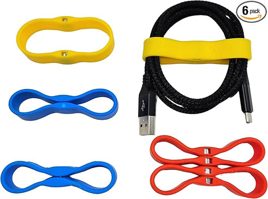 Snap Wrap | Pro Silicone Magnetic Cable Organizer 6-Pack | Easy One-Hand Operation Cable Management Bands for Home, Office, and Travel | Tidy Cable and Wire Storage