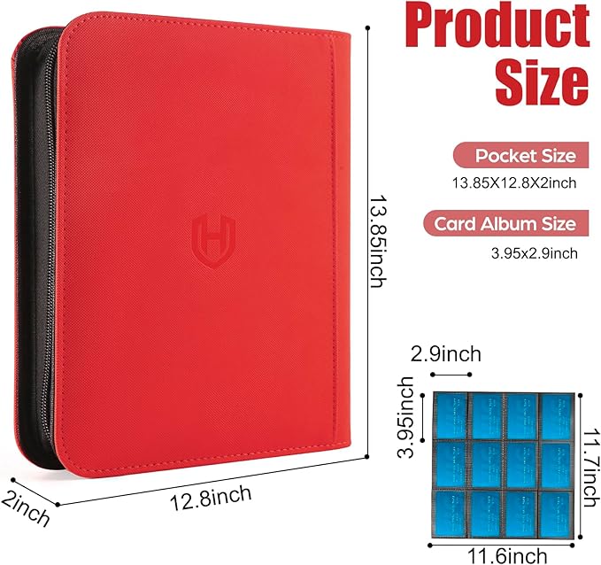 Card Binder 12 Pocket with Zipper, 816 Pockets Trading Card Holder Book, Premium PU Cover Zip Folder Binder, Side Loading Carrying Case Binder Album for TCG, MTG, Sports Cards, Game Cards