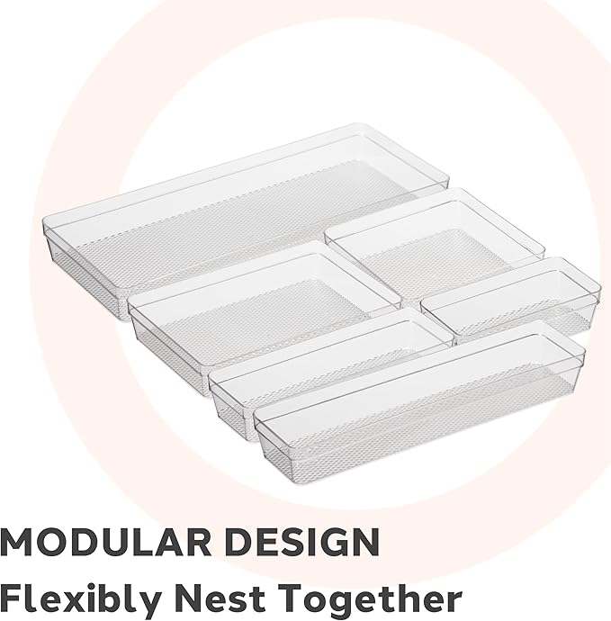 Oggi Clear Drawer Organizer - 6.25" X 9.25" (Set of 6) - Ideal for Organizing Kitchen Drawers, Office, Desk, Silverware, Kitchen Utensils, Cosmetics and Bathrooms