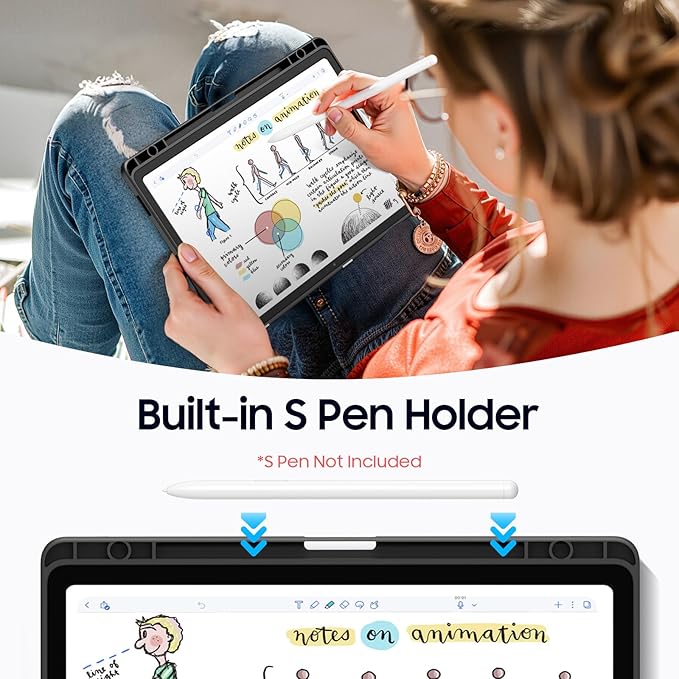 Fintie Hybrid Slim Case for Samsung Galaxy Tab S10 Lite/ S10 FE/ S9 FE 10.9 Inch/Tab S9 11 Inch with S Pen Holder, Shockproof Cover with Clear Transparent Back Shell, Auto Wake/Sleep, Composition Book