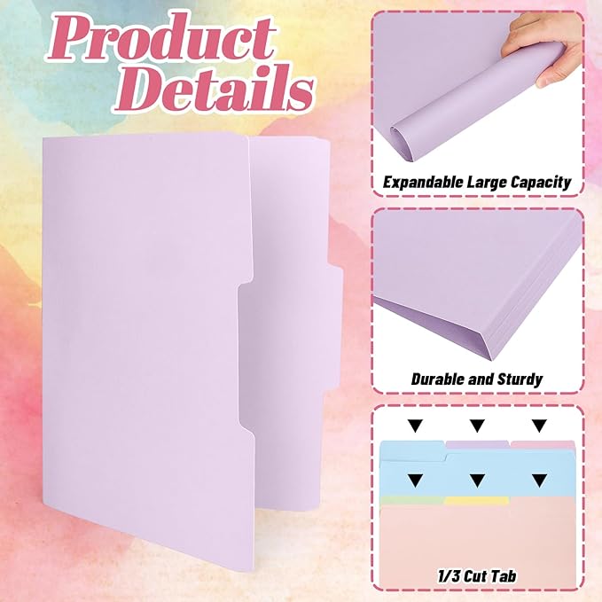 Whaline 24 Pack Pastel Colorful File Folders Letter Size 6 Macaron Colors File Pockets with 1/3 Cut Tab for Home Office Classroom Supplies, 8.9 x 11.6 Inch