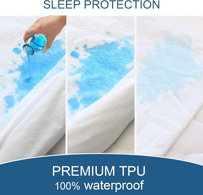 California King Mattress Protector 100% Waterproof & Noiseless & Soft & Skin-Friendly Terry Surface Perfectly Fitted up to 18'' Depth Cal King Mattress Cover Protector