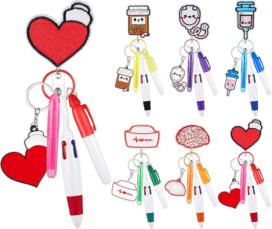 Henoyso 36 Pcs Nurse Badge Reel Pens Mini Highlighter Pens Bulk Nursing Week Appreciation Gifts Badge Accessories Retractable for Cna Medical Assistant Christmas Women (Stylish)