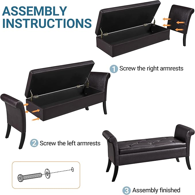 Yaheetech Ottoman with Storage, 52" PU Leather Storage Ottoman Bench with Safety Hinge, Upholstered Bench with Seating for Bedroom, Living Room, Holds up to 661 lb, Dark Brown