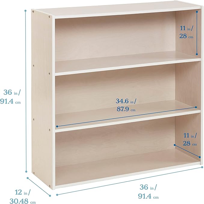 ECR4Kids Streamline 3-Shelf Storage Cabinet, 36in, Kid's Bookshelf, White Wash
