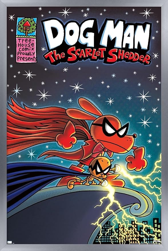 Dog Man - The Scarlet Shedder Wall Poster, 22.4L" x 14.7W", Silver Framed Version