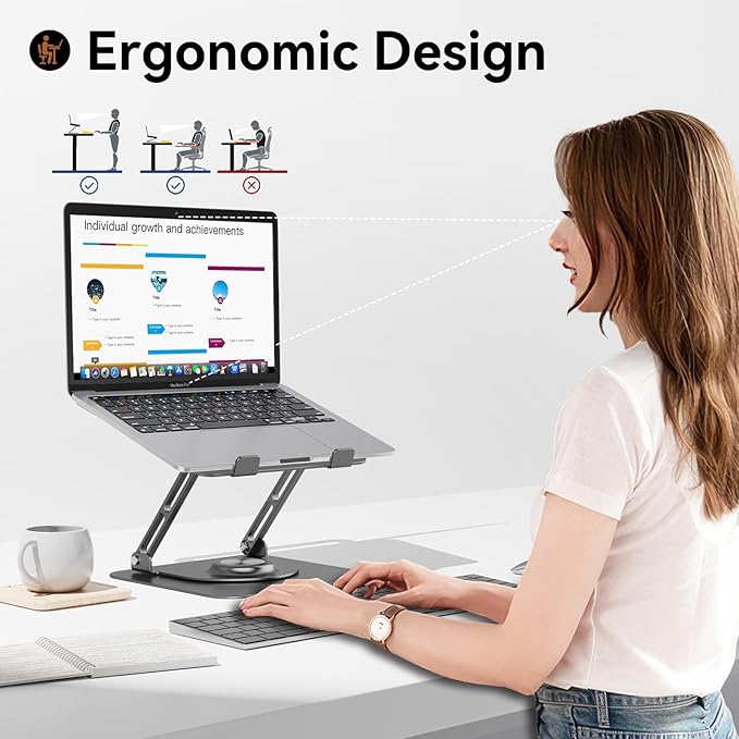 Laptop Stand for Desk, Adjustable Computer Stand with 360° Rotating Base, Ergonomic Laptop Riser for Collaborative Work, Foldable & Portable Laptop Stand, fits for All 10-16" Laptops (Grey)
