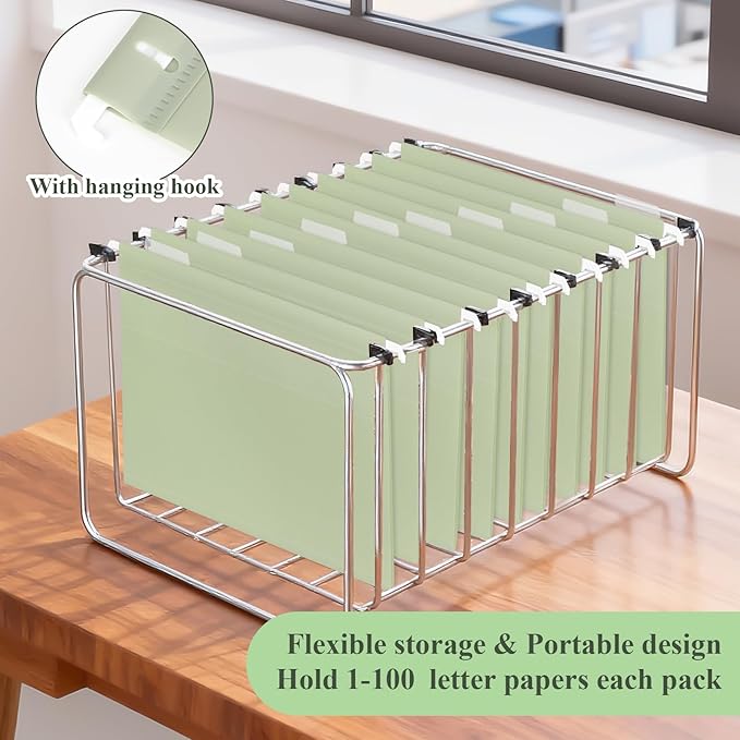 Letter Size Green Hanging File Folders Hanging Document Folder Plastic Transparent Hanging File Folder for File Cabinets Document Filing (20, Sage Green)