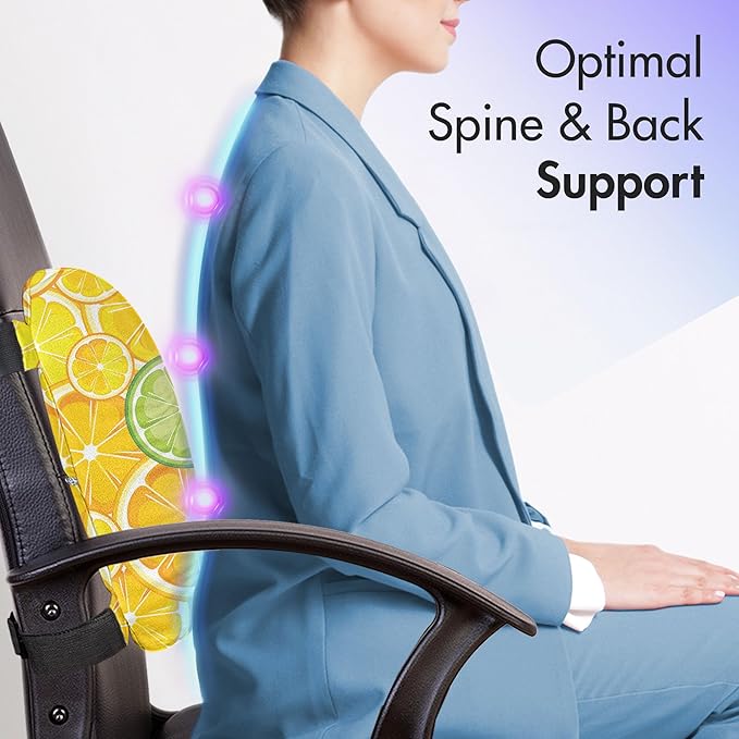 Ambesonne Yellow Lumbar Back Support Pillow, Lemon Orange Lime Fruit Citrus Round Cut Circles Big and Small Pattern, High Density Foam for Office Chairs Car Seats, 14" x 13", Yellow White