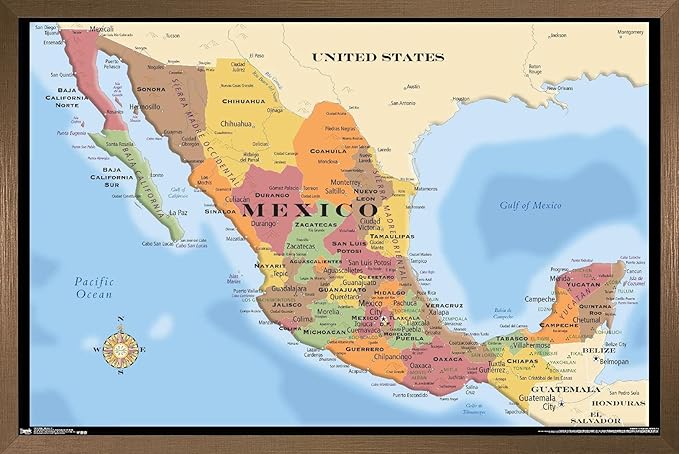 Trends International Map - Mexico Wall Poster, 14.725" x 22.375", Bronze Framed Version