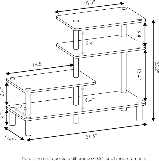 Furinno Turn-N-Tube 3-Tier Side Display Rack, French Oak Grey/Black