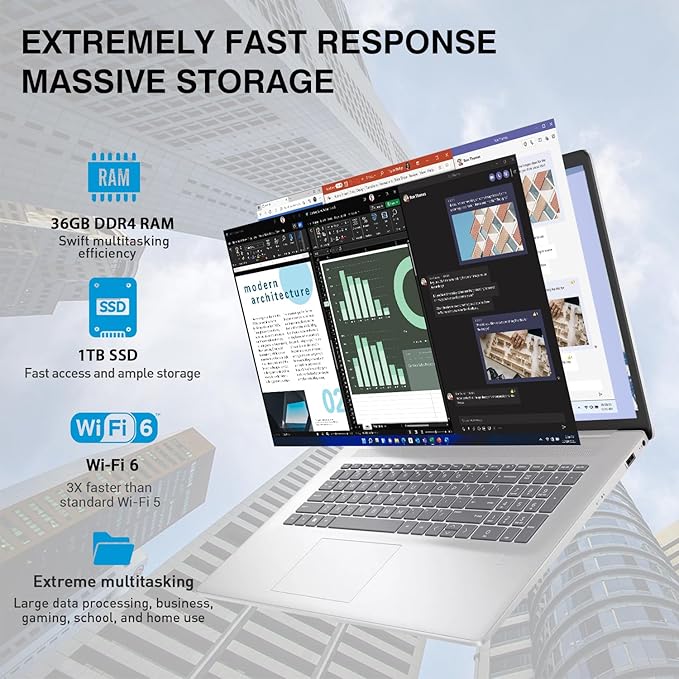 HP 17 Touchscreen Laptop Computer, 17.3” HD+ Touch Screen Laptop Notebook PC, Intel 10-Core i7, 36GB RAM 1TB SSD, Windows 11 Pro, 10 Key Backlit Keyboard, Fingerprint Reader, Wi-Fi 6
