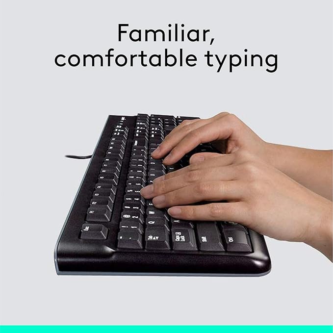 Logitech MK120 Wired Keyboard and Mouse Combo for Windows, Optical Wired Mouse, Full-Size Keyboard, USB Plug-and-Play, Compatible with PC, Laptop - Black