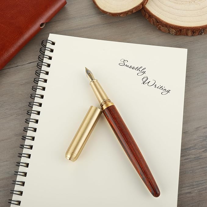 cobee Wooden Fountain Pens, Handcrafted Vintage Luxury Pen, 0.5mm Fine Point Business Pen, Smooth Writing for Journaling & Calligraphy, Brown