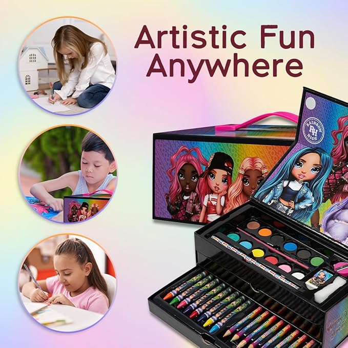 Rainbow High Colored Pencils Art Supplies Kids Drawing Kit Coloring Book Crayons Markers Drawing Pencils Art Kit Travel Case Gifts for Girls