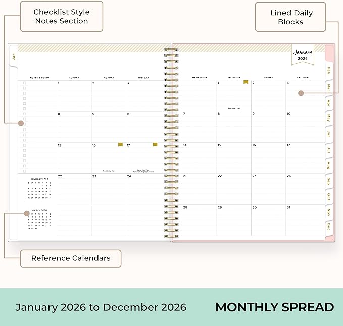 Blue Sky Day Designer 2026 Weekly and Monthly Planner Calendar, January 2026 - December 2026, 8.5" x 11", Clear Pocket Cover, Durable Twin Wire Binding, Includes Storage Pocket, Stickers, Coming Up Roses