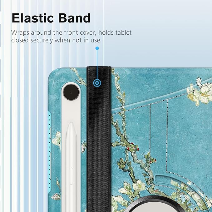 Fintie Rotating Case for Samsung Galaxy Tab S10 Lite/ S10 FE/ S9 FE 5G 10.9 Inch/Tab S9 11 Inch with S Pen Holder, 360 Degree Swiveling Stand Cover Auto Sleep/Wake, Blossom