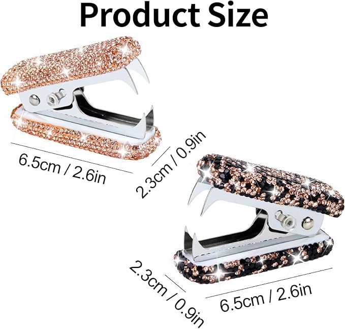 Multibey Rhinestone Staple Remover, Handmade Bling Crystal Gold Cute Staple Remover Tool for Desk, Dazzling Staples Puller Tool Mini Office Supplies & Desk Accessories for Women Office (2 Pcs)