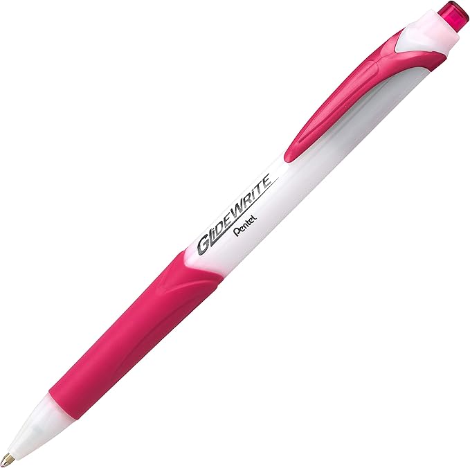Pentel GlideWrite Ballpoint Pen with TechniFlo Ink, (1.0mm) Medium Line, Pink, Box of 12 (BX910-P)