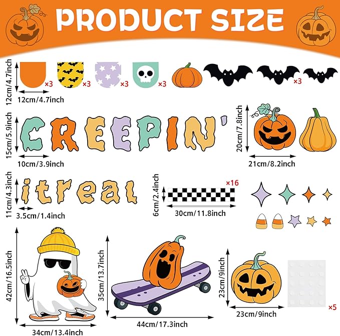 Halloween Bulletin Board Decorations Cute Ghost Pumpkin Bat Bulletin Board Set Spooky Funny Creepin' It Real Paper Cutouts for Halloween Holiday School Classroom Home Wall Decor Supplies