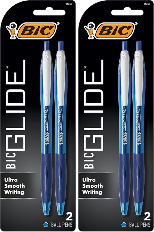 BIC Ball Pen, Medium Point 1.0 mm, Blue | Retractable | Atlantis Original | 2-Count