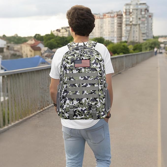 Camo Backpack for Boys 3 in 1 Set, 19 Inch 55L Tactical Bookbag with Lunch Box Pencil Case, Molle System School Backpack for Elementary Middle High School, Outdoor Camping Hiking Travel for Kids Teens